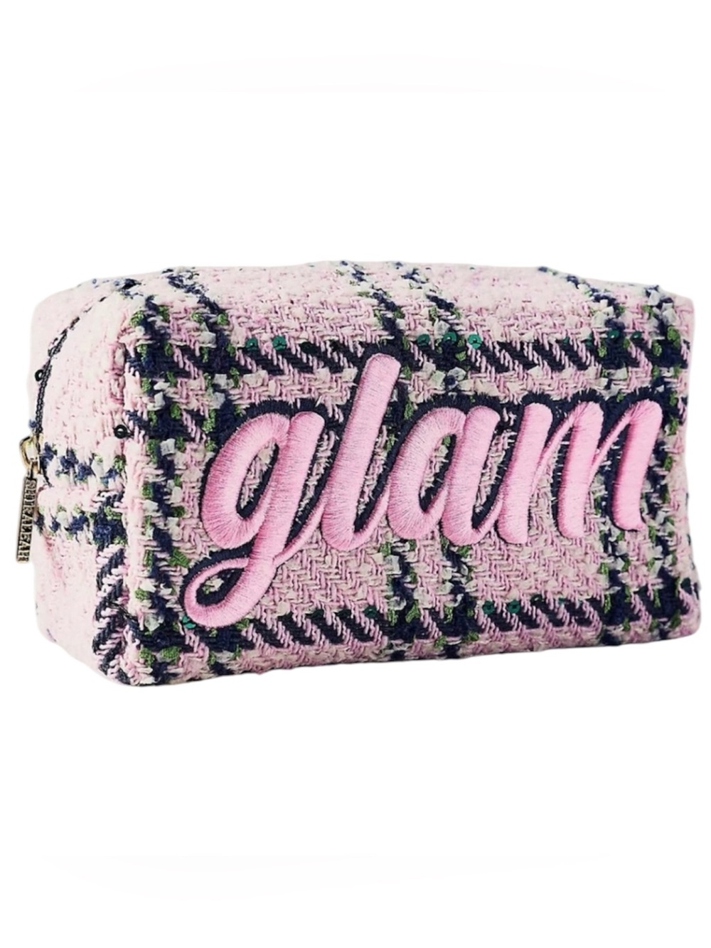 Anthropologie Shiraleah Glam Pink Tweed Cosmetic Bag